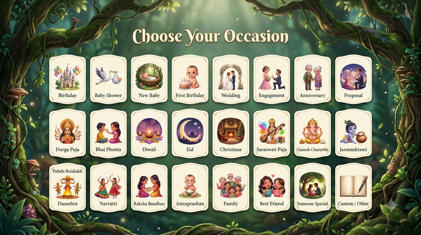 TinyTales occasion selection visual reference