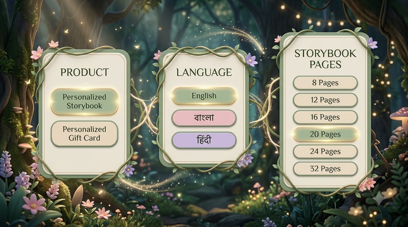 TinyTales product language and pages visual reference