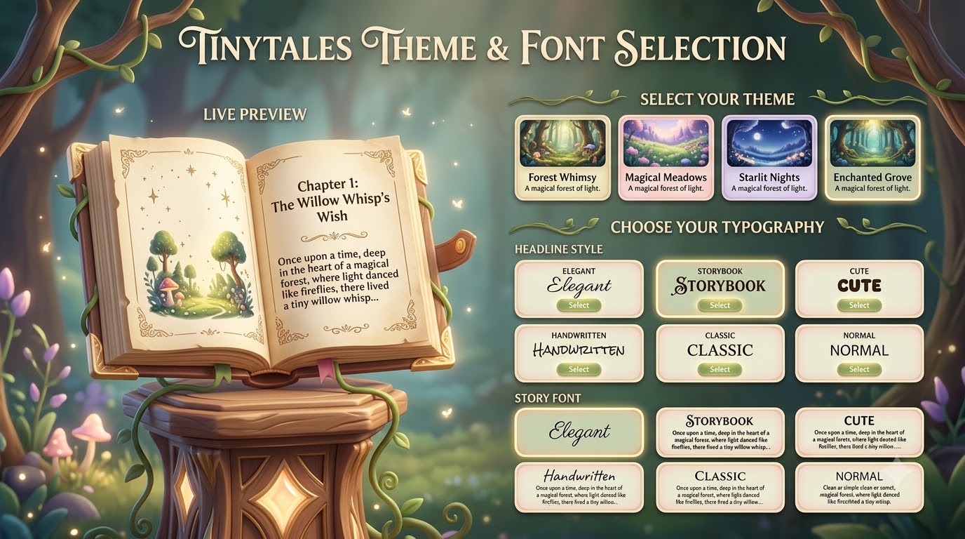 TinyTales theme and typography visual reference
