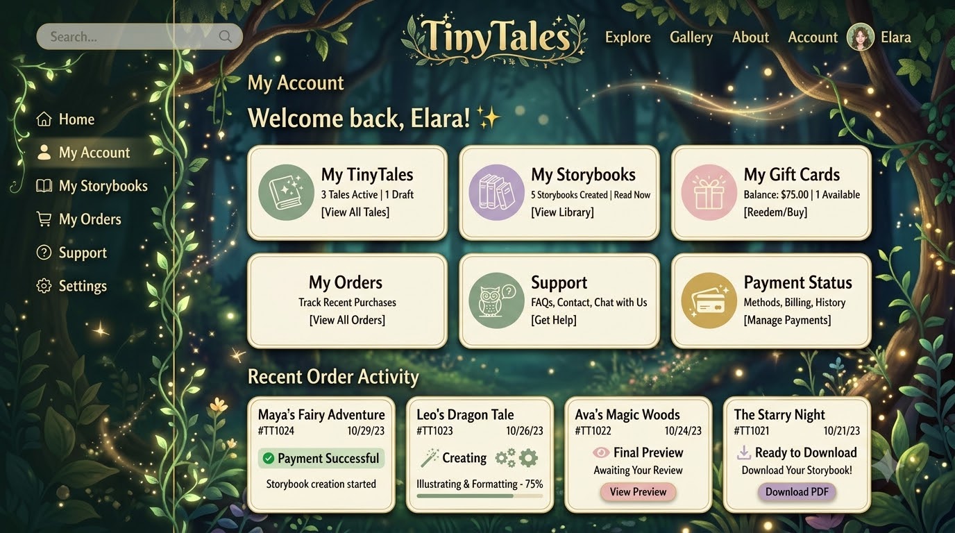 TinyTales customer account visual reference