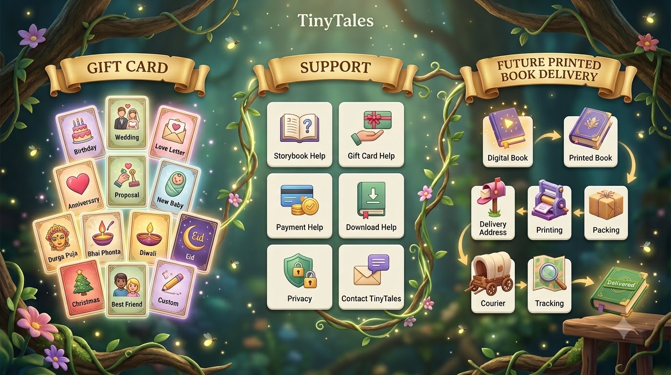 TinyTales gift support and future delivery visual reference